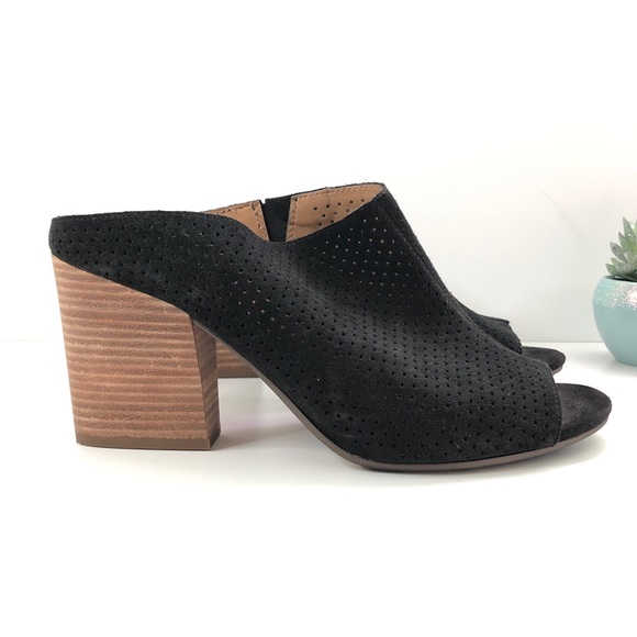 Franco Sarto Shoes - Franco Sarto Flora 2 Suede Peep Toe Mules | Black | Size 9.5